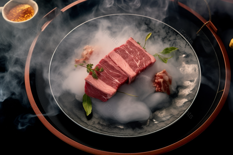 日本料理装在黑色盘子的鲜嫩肥美的牛肉,高清,摄影图,摄影图片,图片大全,摄影图免费下载